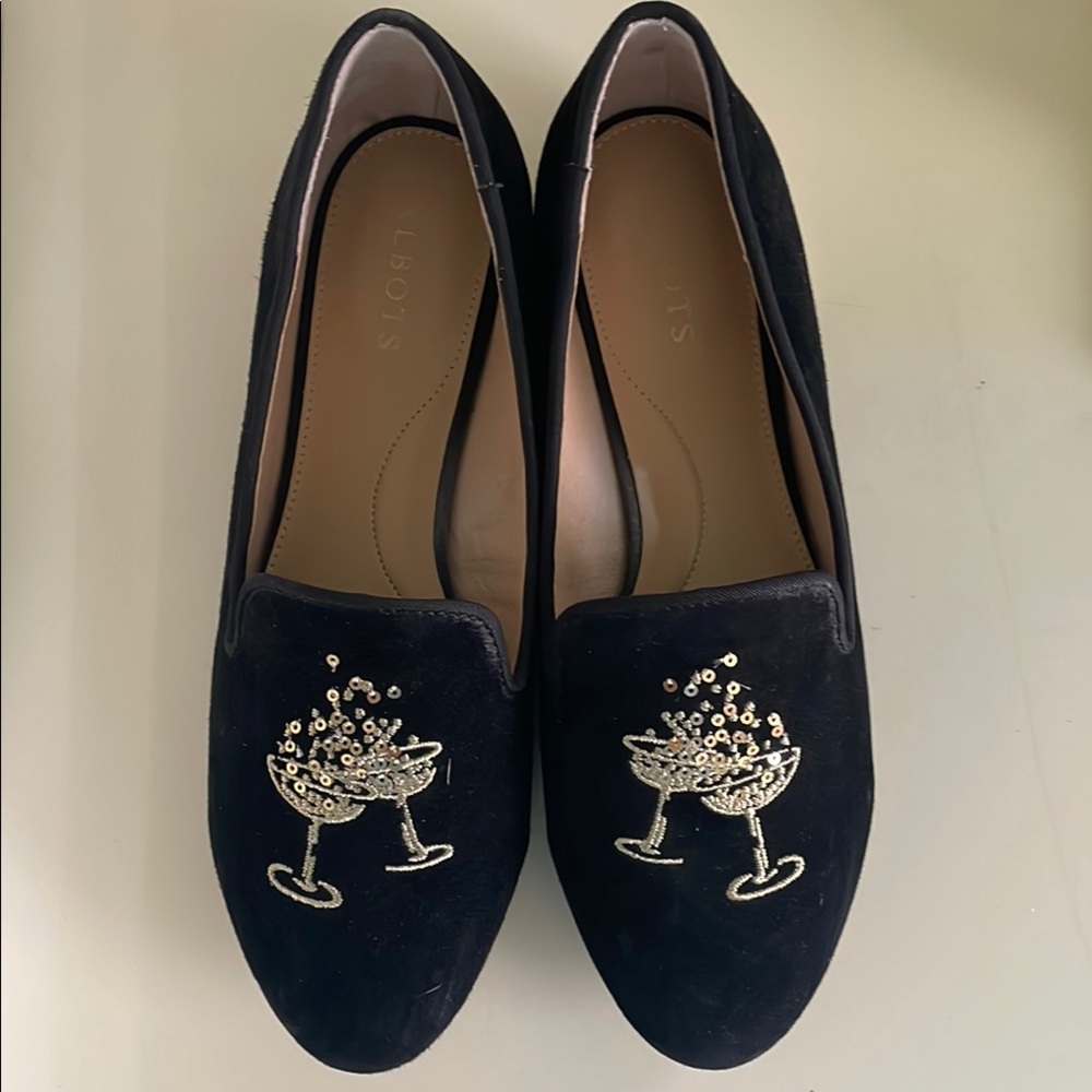 Talbots Black Loafers with Embellished Champagne  Design